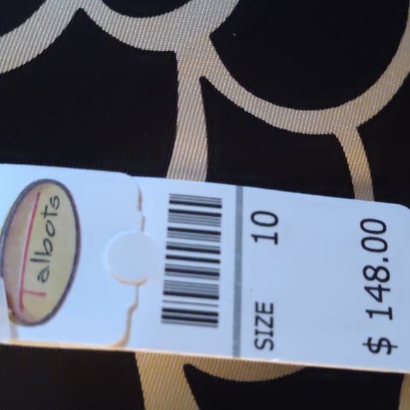 TALBOTS NWT 100% Silk Black and Cream Floral Print Dress - Size 10 - Picture 4 of 5